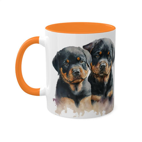 Rottweiler Pupies - Color Accent Mugs, 11oz 11oz Golden Yellow